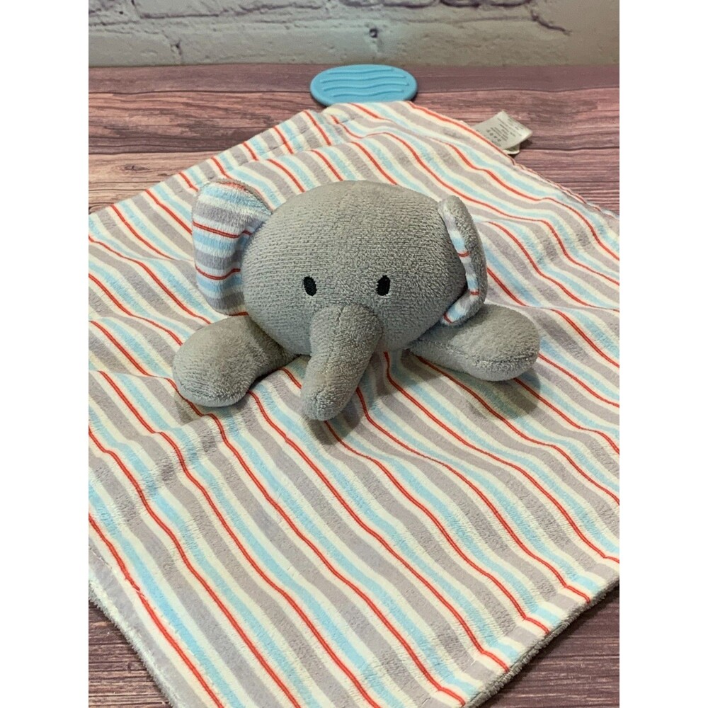 Modern Baby Gray Grey Elephant Lovey Teether Rattle Baby Plush Stripes 11”